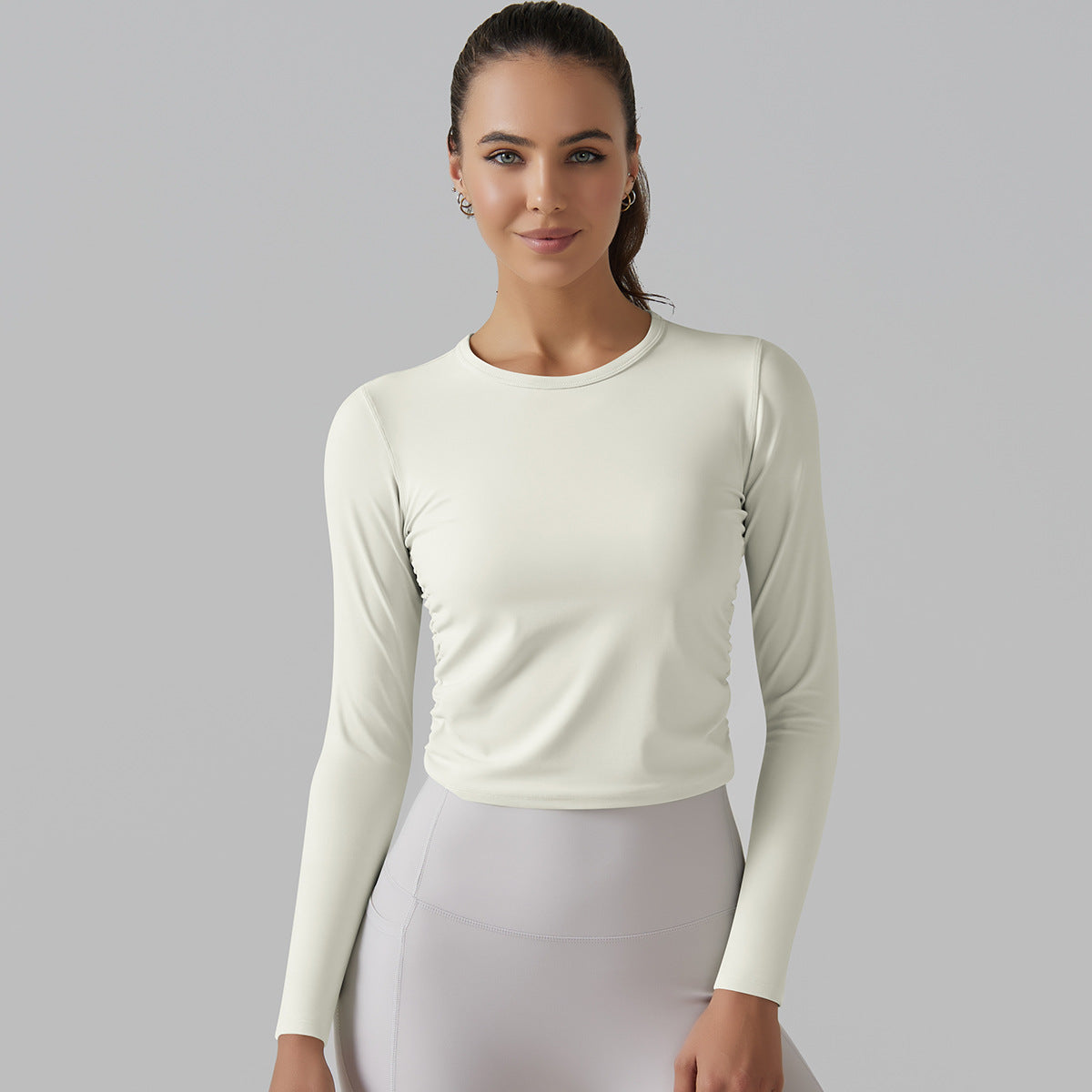 Ruched Long Sleeve Top | Cropped Fit | Gym Jive